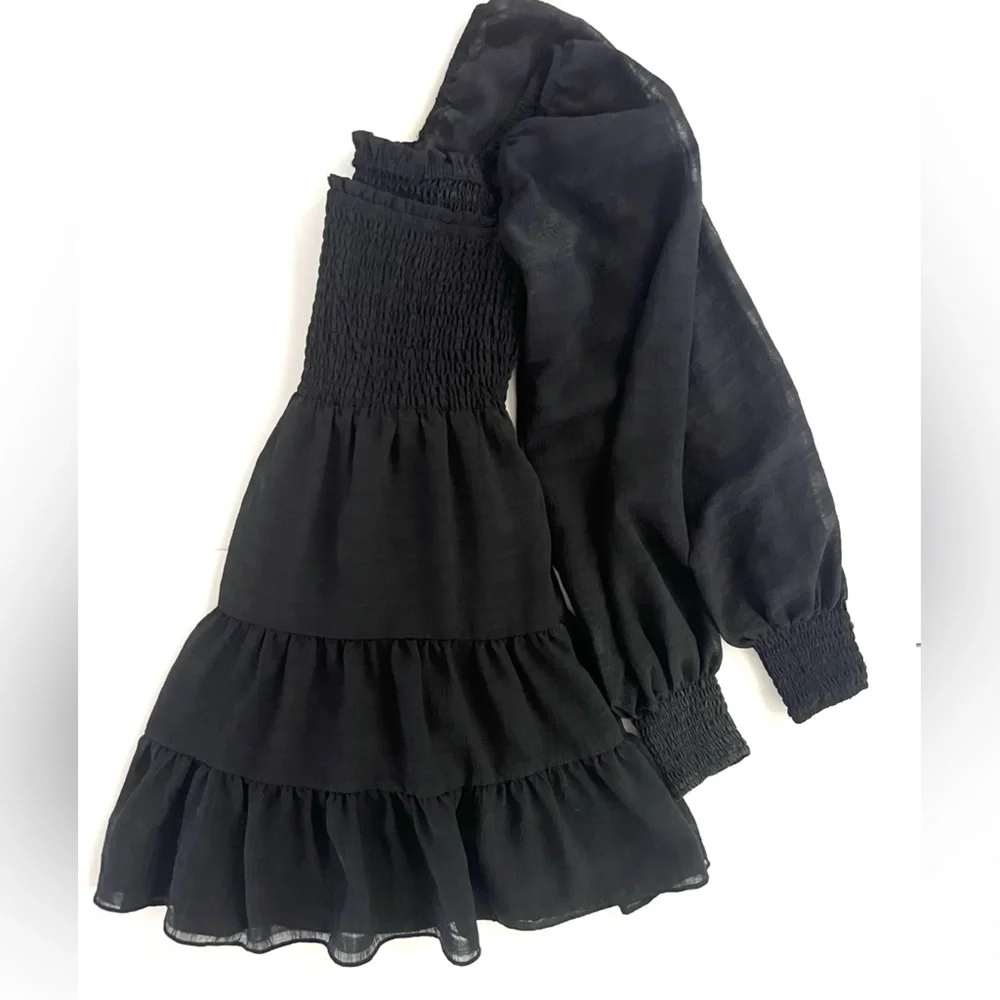 Urban Outfitters Black Long Puff Sleeve Mini Dress Size Small Petite - Picture 3 of 8